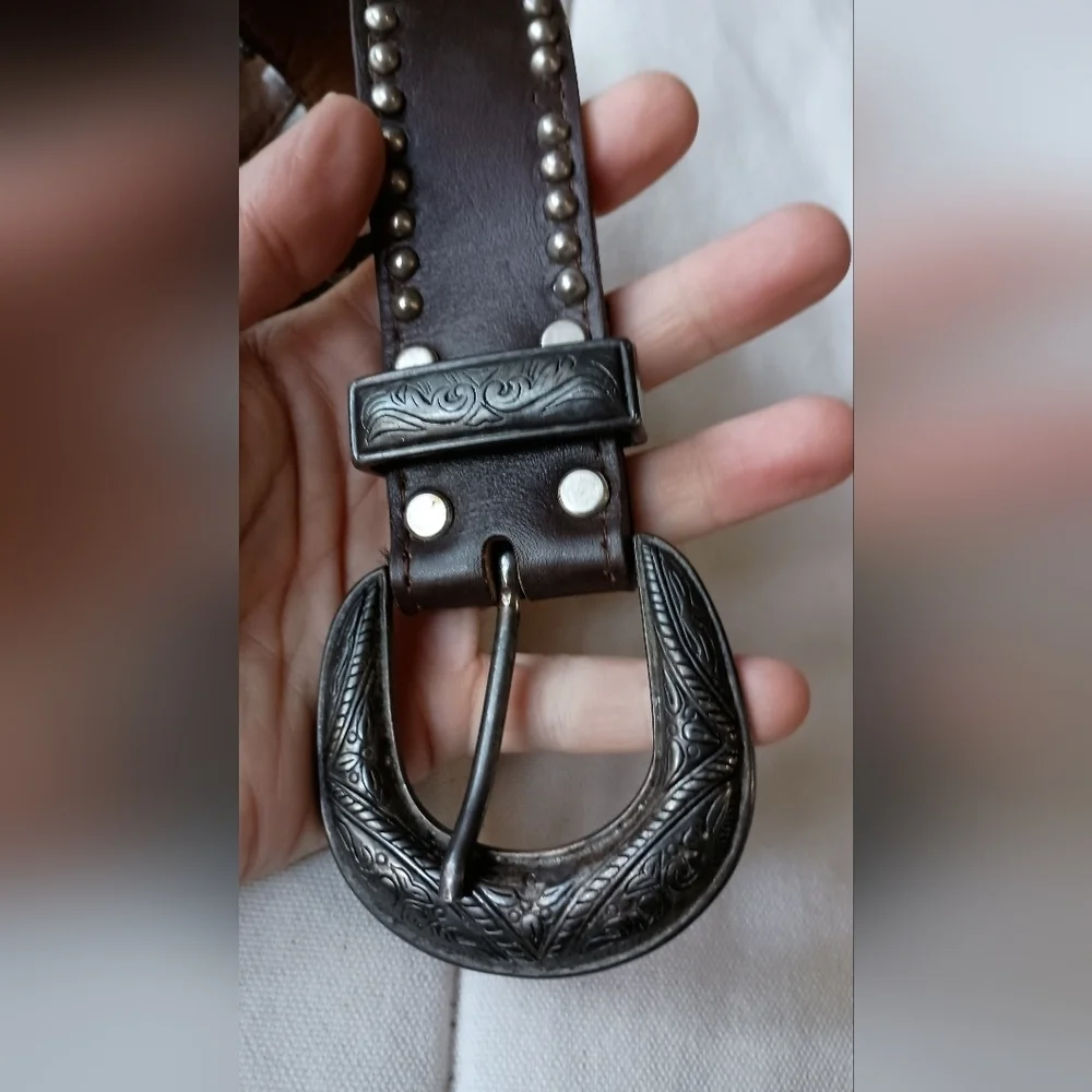 Vintage Western Studded Black Leather Belt